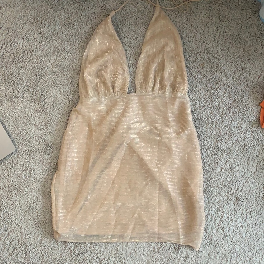 NEVER WORN: Plunge neck mini dress